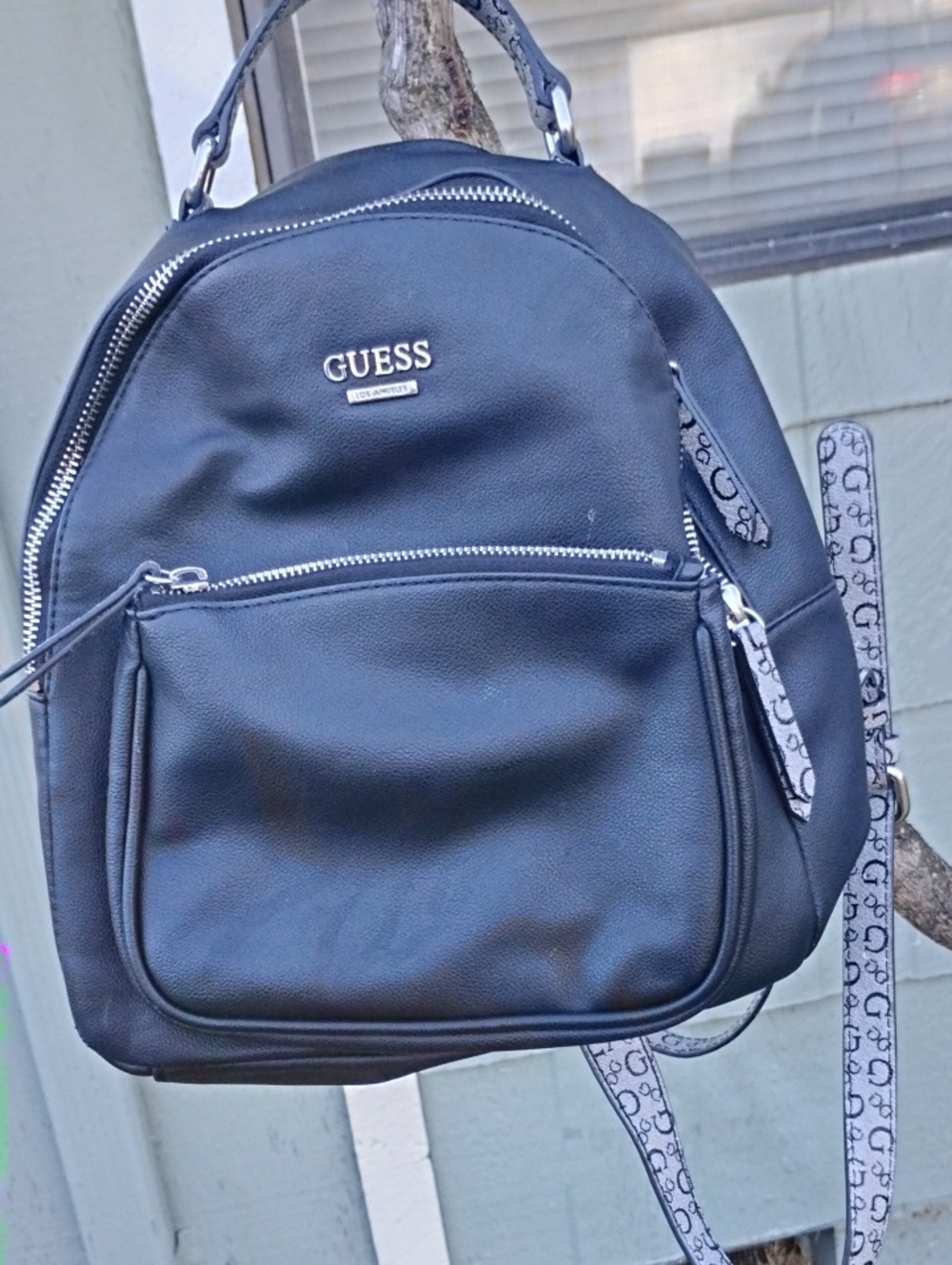 GUESS Black Faux Leather Backpack with Logo